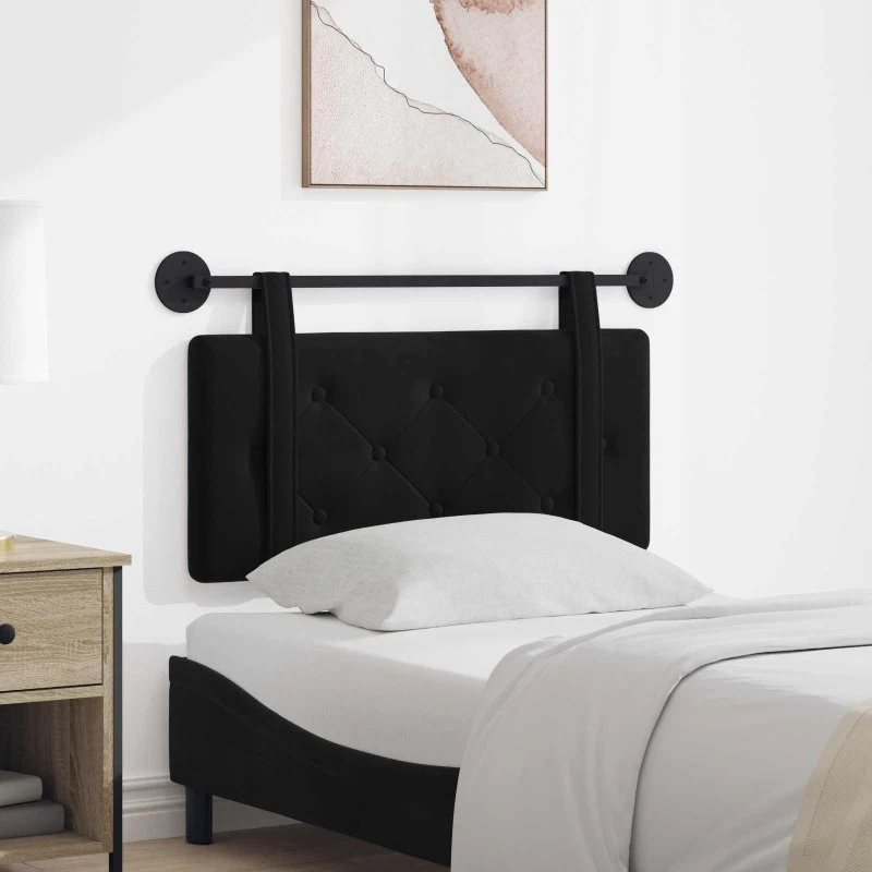 vidaXL Hængende Sengegavl Sort 100 x 55 cm Fløjl