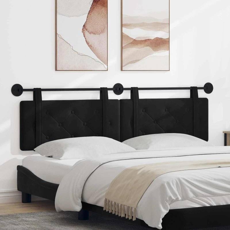 vidaXL Hængende Sengegavl Sort 190 x 55 x 5 cm Fløjl