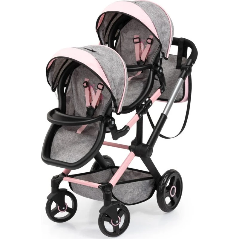 Bayer Twin Pram Xeo Dukkebarnevogn, Grå/Lyserød – 3+ år