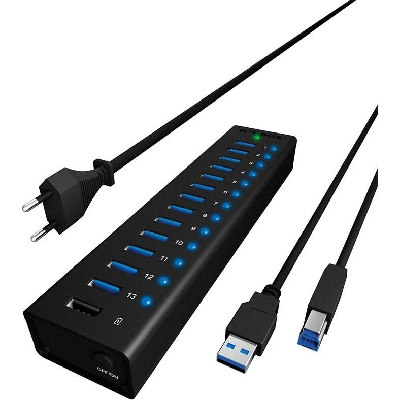 RAIDSONIC Icy Box IB-AC6113 13-port USB 3.0 hub, sort