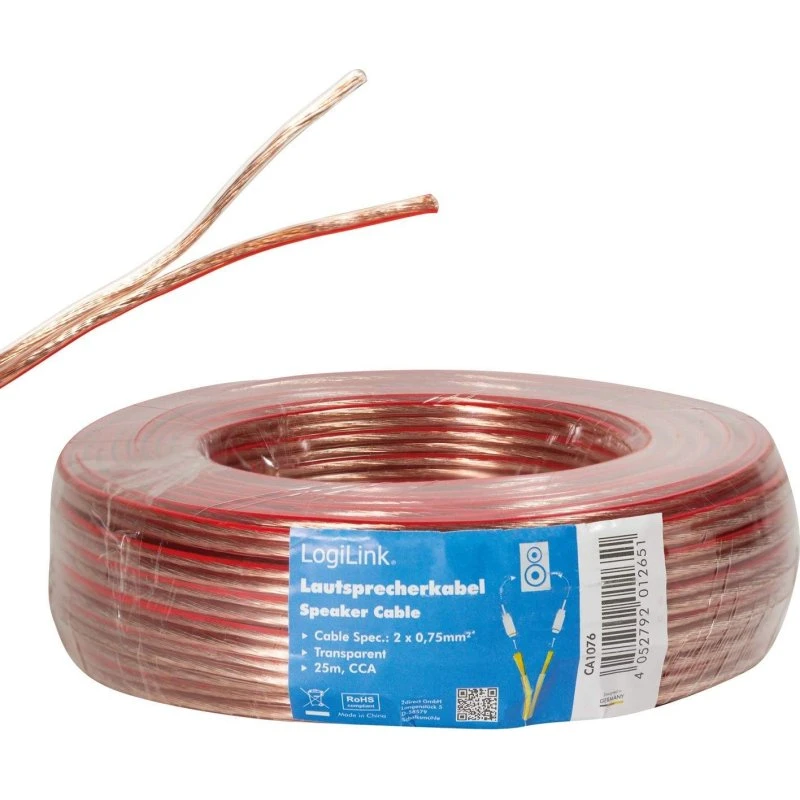 LogiLink Højttalerkabel 2x0,75 mm² 25m Transparent