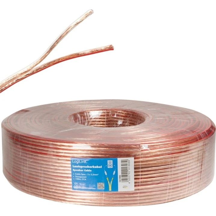 LogiLink Högtalarkabel 2x2,5 mm² 100m Transparent