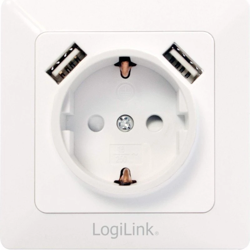 LogiLink Vægudtag 230V med 2xUSB 2,1A