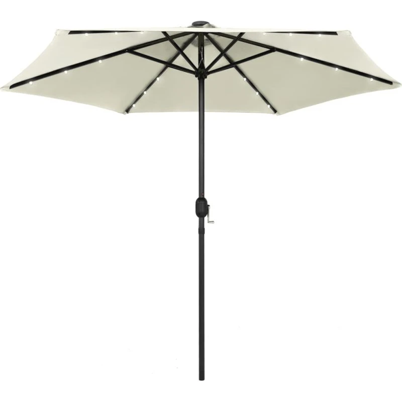 vidaXL Parasol med LED-lys og aluminiumsstang 270 cm sandhvid