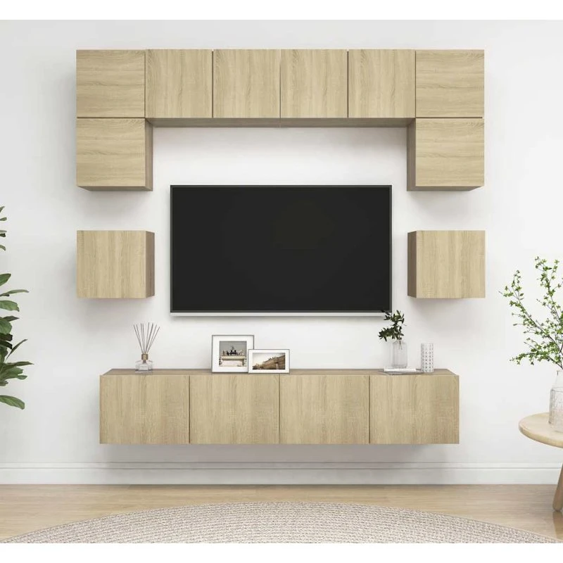 vidaXL tv-skabssæt 8 dele konstrueret træ sonoma-eg 80 cm