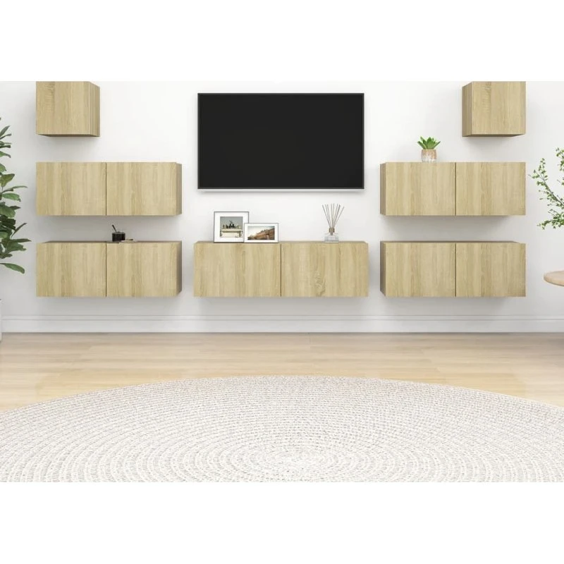 vidaXL Tv-skabssæt 7 dele konstrueret træ, Sonoma-eg, 7/100 cm
