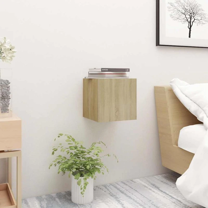 vidaXL Sengeskabe 2 stk. 30,5x30x30 cm konstrueret træ Sonoma-eg