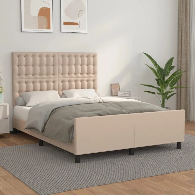 vidaXL Sengeramme 140x200 cm cappuccino kunstlæder med justerbar sengegavl