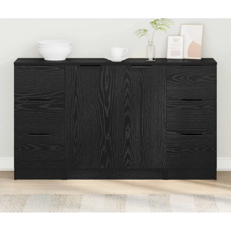 vidaXL Sideboard 3 stk Sort eg 121 x 30 x 70 cm Konstrueret træ