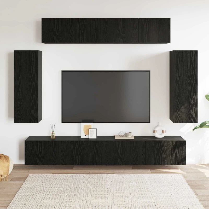 vidaXL TV-møbelsæt 6 dele, Sort, 100 x 30 x 30 cm, Konstrueret træ