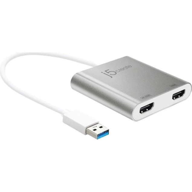 J5create USB 3.0 til Dual HDMI Adapter, 4K, Silver