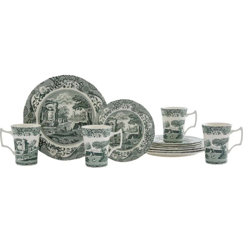 Spode Heritage Green Italian 12-delers stel, grøn/hvid