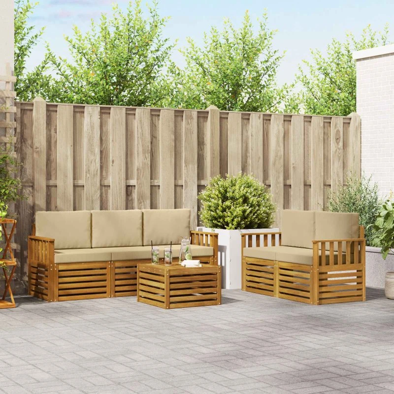 vidaXL Sofasæt 6-pces Naturlig/Beige Massivt Akacietræ