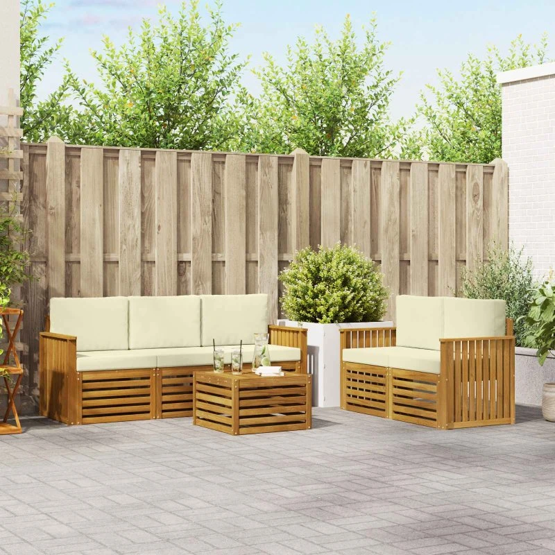 vidaXL Sofasæt 6-pces Naturlig & Fløde Massivt Akacietræ
