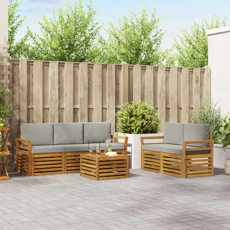 vidaXL Sofasæt 6 dels Naturlig/Lys Grå Massivt Akacietræ