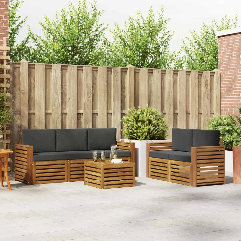 vidaXL Sofasæt 6-pces Naturlig/Antracit Massivt Akacietræ
