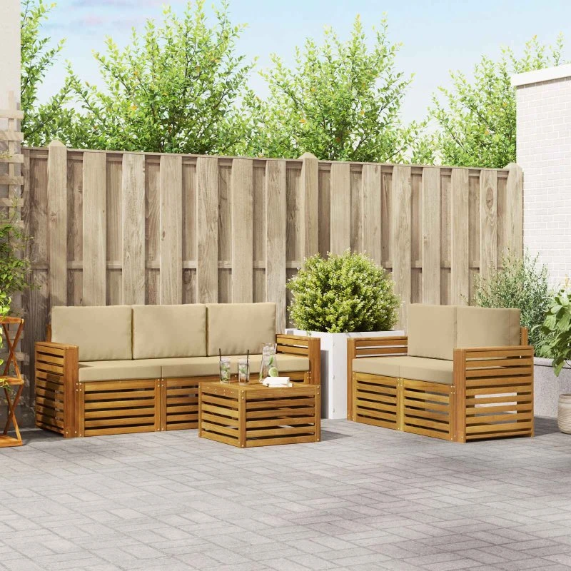 vidaXL Sofasæt 6 pc Naturlig & Beige Massivt Akacietræ