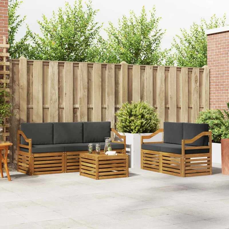 vidaXL Sofasæt 6 del, Naturlig & Antracit, Massivt Akacietræ
