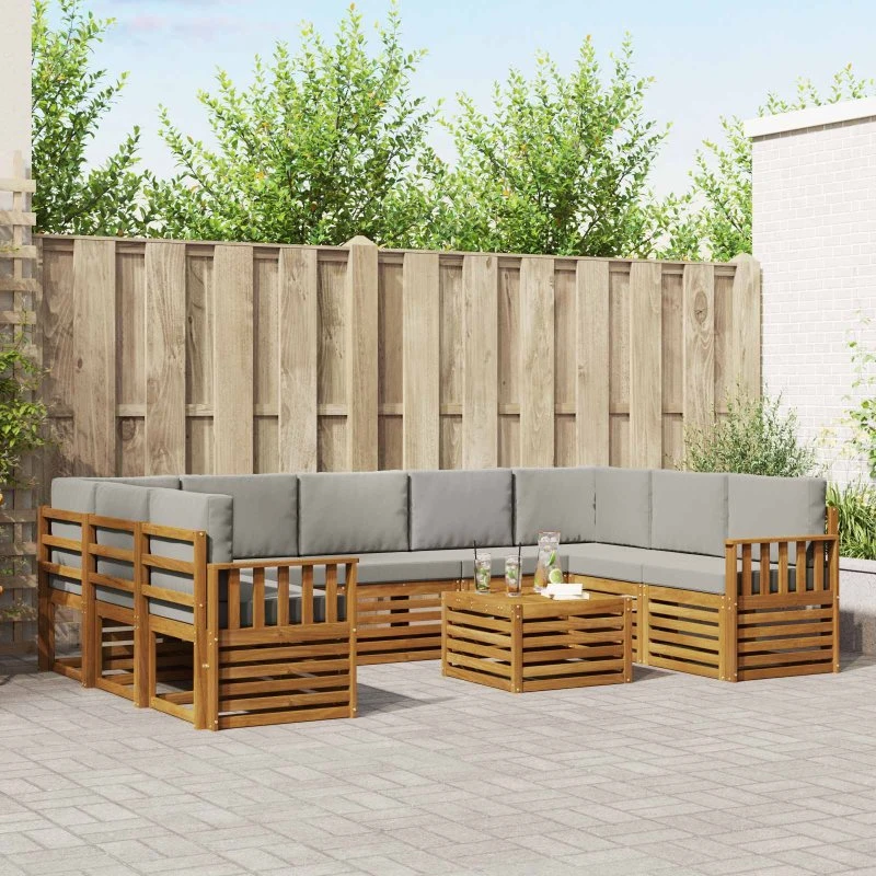 vidaXL Sofasæt 10 del, Naturlig & Lys Grå, Massivt Akacietræ