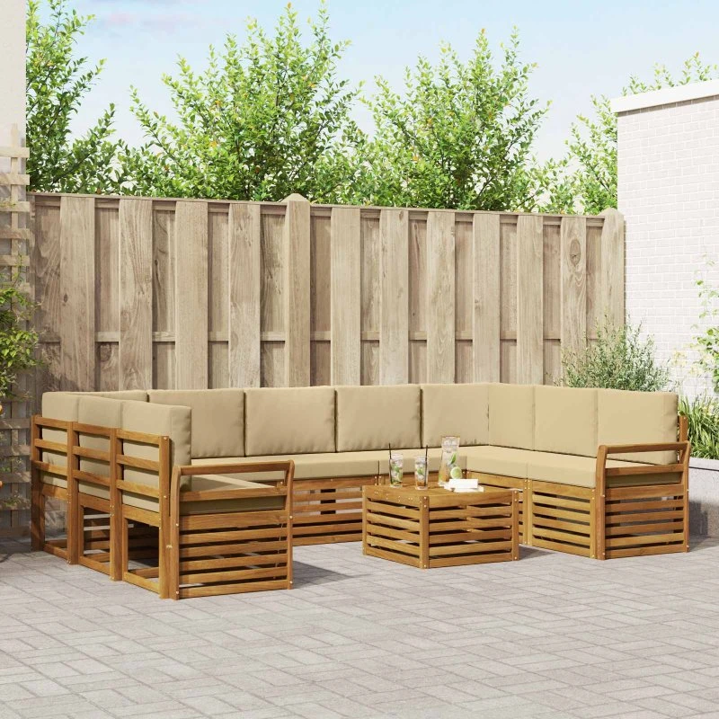 vidaXL Sofasæt 10 dele Naturlig/Beige Massivt Akacietræ