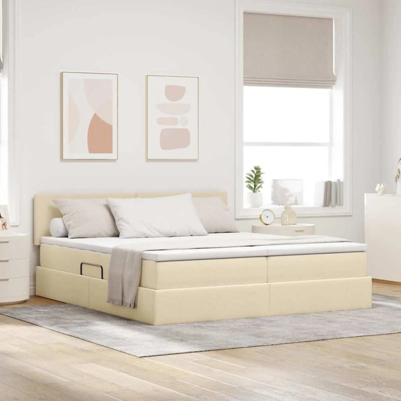 vidaXL LED-opbevaringsseng med madras Creme 200x200 cm