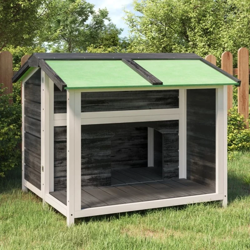 vidaXL Hundehus 96x87x80,5 cm massivt fyrretræ grå