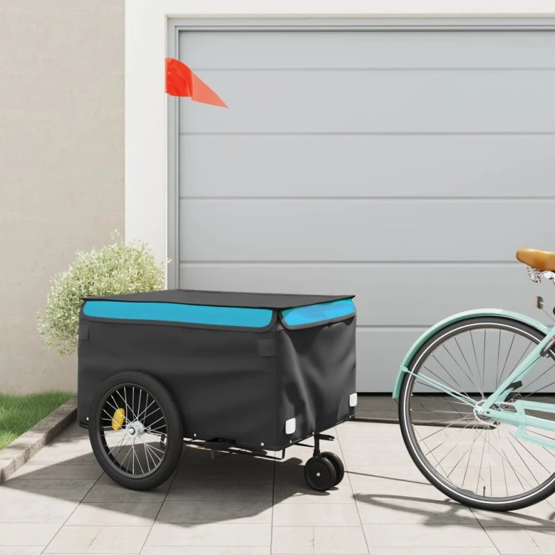 vidaXL Cykelanhænger 45 kg jern sort/blå