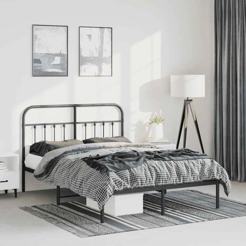 vidaXL Sengeramme med Sengegavl 150x200 cm, Sort Metal