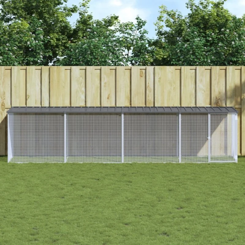 vidaXL hønsebur med tag 403x98x90 cm galvaniseret stål antracitgrå