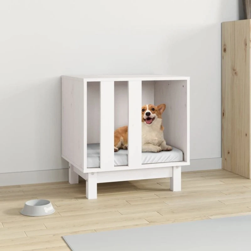 vidaXL Hundehus 50x40x52 cm massivt fyrretræ hvid