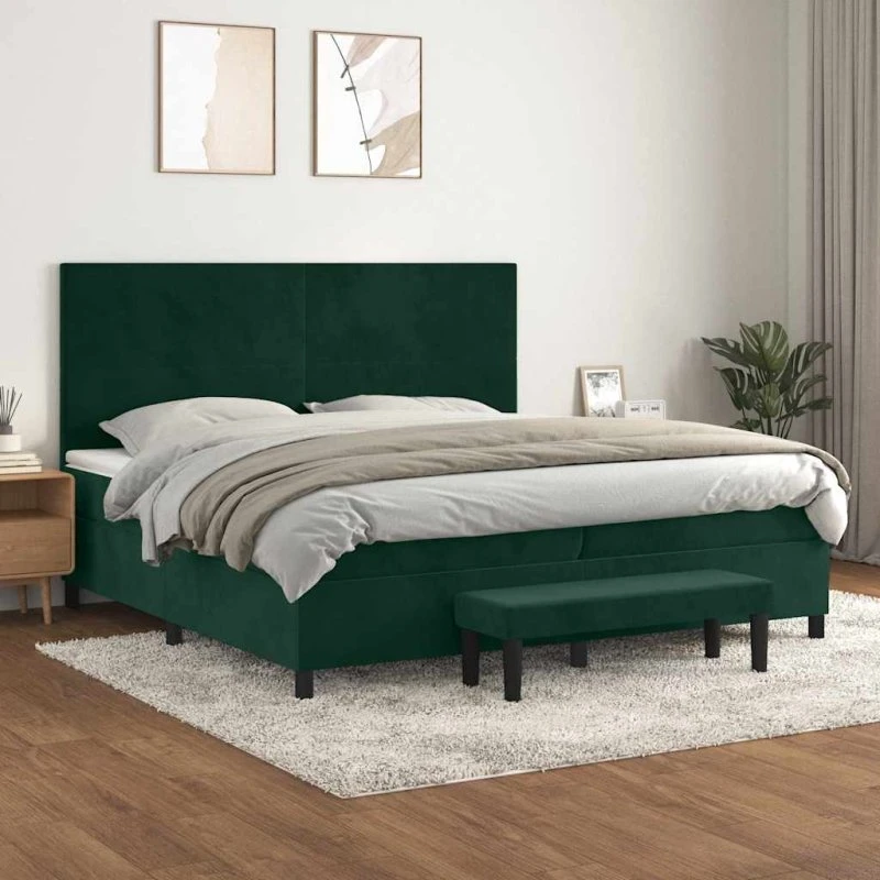 vidaXL Kontinentalseng 200x200 cm mørkegrøn med fløjl og pocketfjeder-madras
