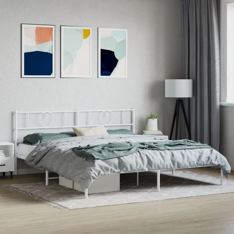 vidaXL Sengeramme 200x200 cm metal hvid med sengegavl