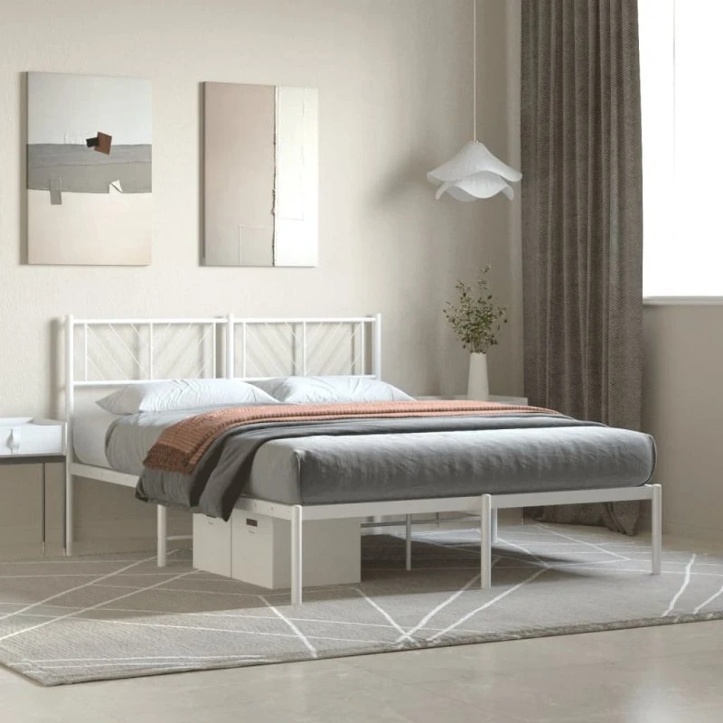 vidaXL Sengeramme 120x200 cm metal hvid med sengegavl