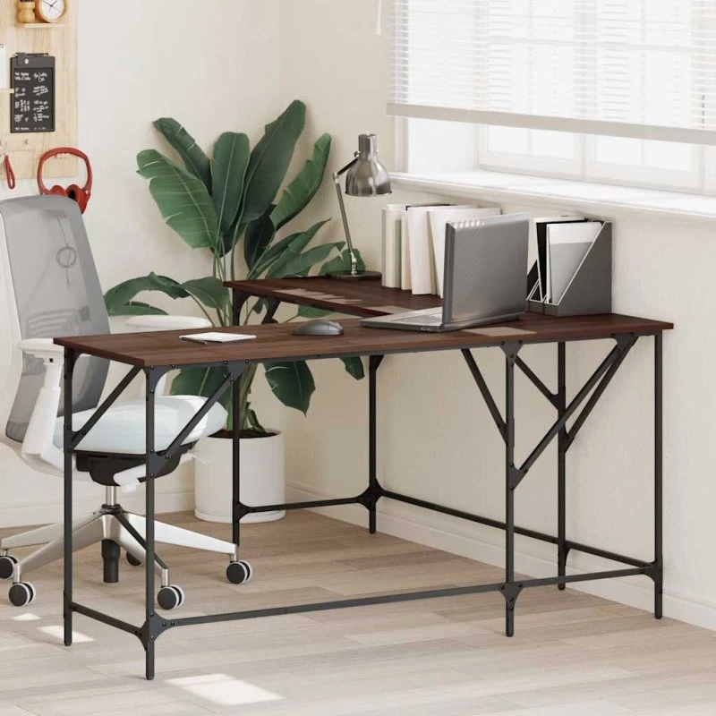 vidaXL L-formet skrivebord 149x149x75 cm brun konstrueret træ