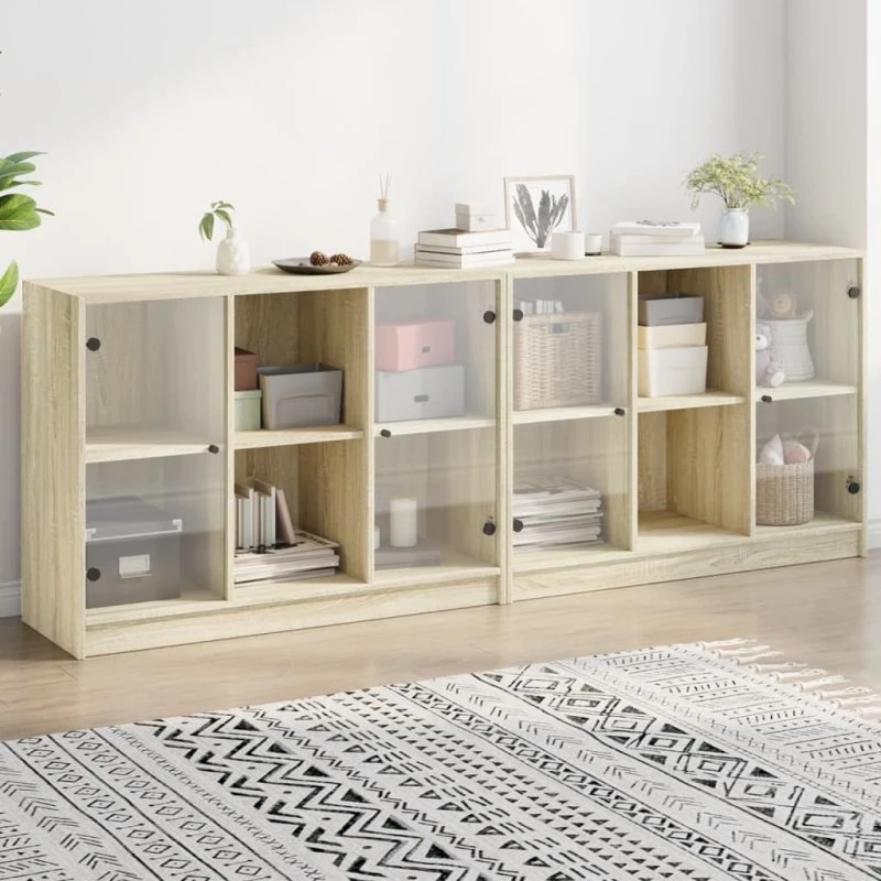 vidaXL Bogreol med Låger 204x37x75 cm, Konstrueret Træ Sonoma-Ege