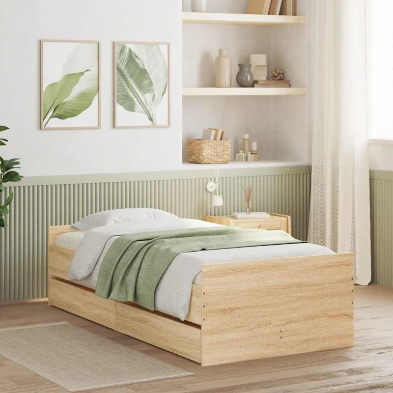 vidaXL Sengestel 100x200 cm Sonoma-eg med skuffer