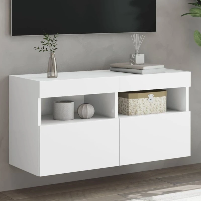 vidaXL væghængt tv-bord 80x30x40 cm med LED-lys hvid