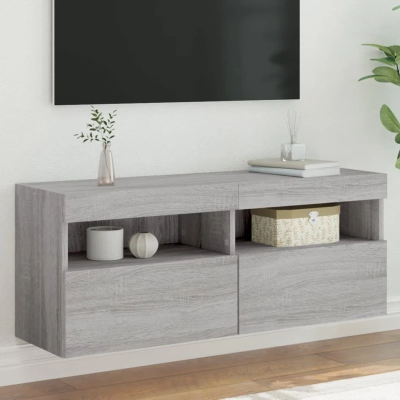 vidaXL væghængt tv-bord 100x30x40 cm grå sonoma-eg med LED-lys