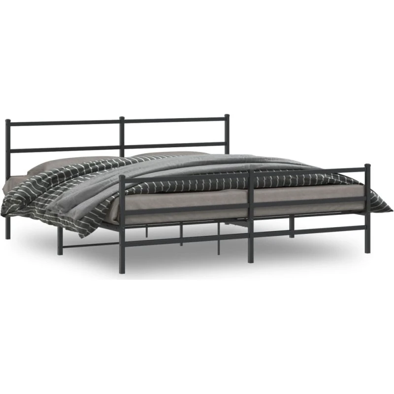 vidaXL Sengeramme 200x200 cm metal sort med sengegavl og fodgærde
