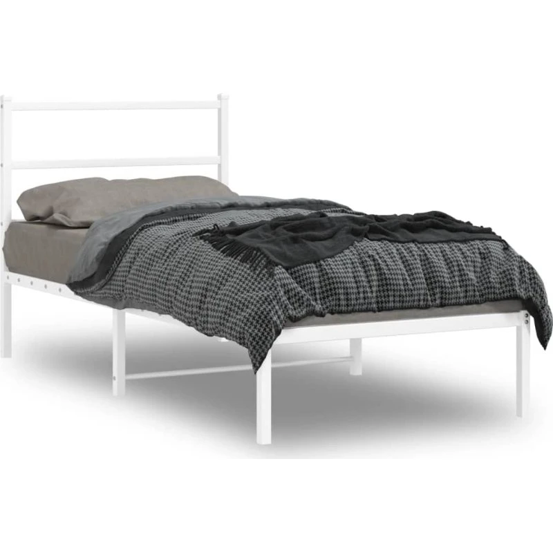 vidaXL Sengeramme 90x190 cm metal hvid med sengegavl