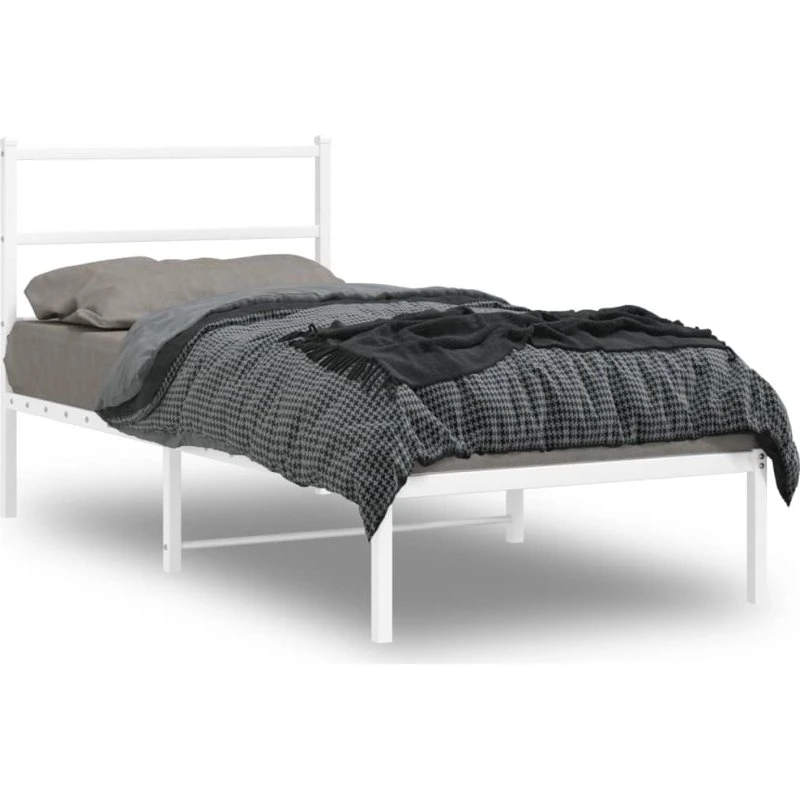 vidaXL Sengeramme 90x200 cm metal hvid med sengegavl