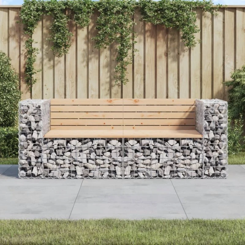 vidaXL Havebænk med Gabiondesign 184x71x65,5 cm, massivt fyrretræ