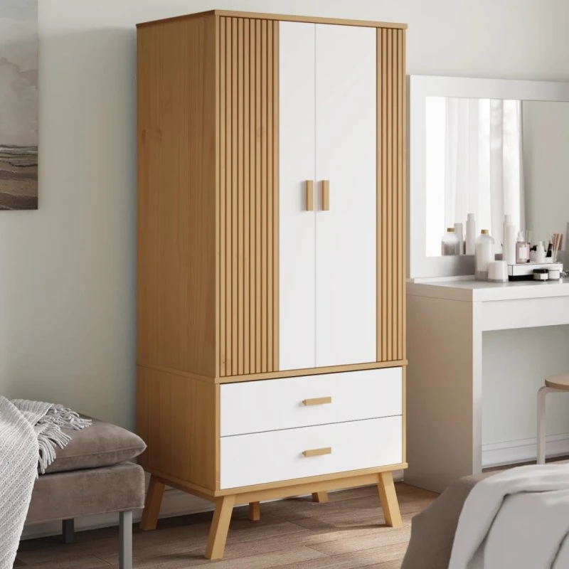 vidaXL OLDEN klædeskab 76,5x53x172 cm massivt fyrretræ hvid og brun