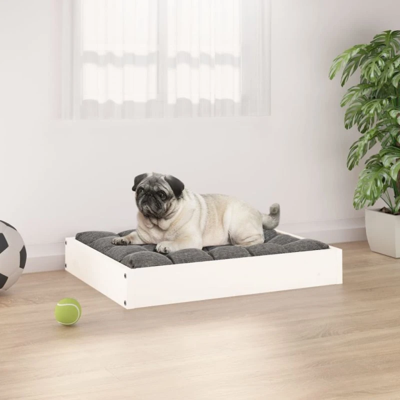 vidaXL Hundeseng 61,5x49x9 cm i massivt fyrretræ, hvid