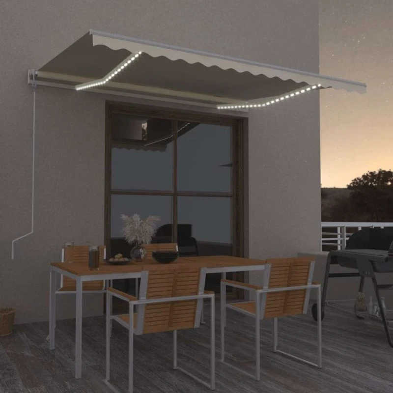 vidaXL Markise Automatisk 400x350 cm Creme med LED og Vindsensor