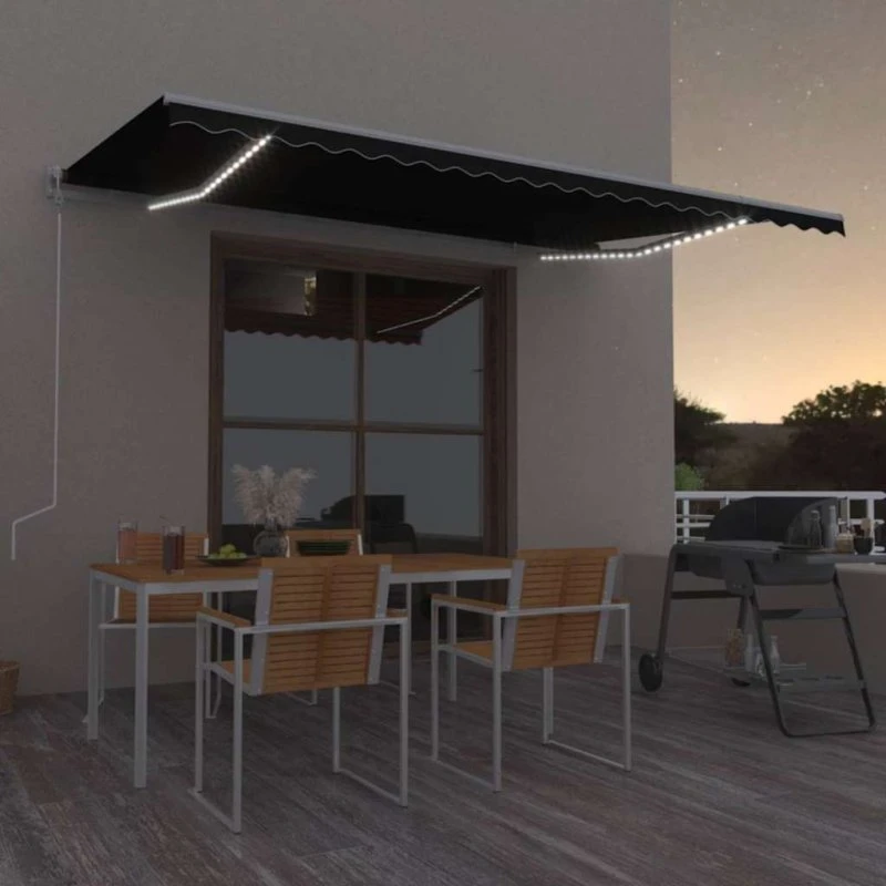 vidaXL Markise 500x350 cm Automatisk med LED og Vindsensor Antracitgrå