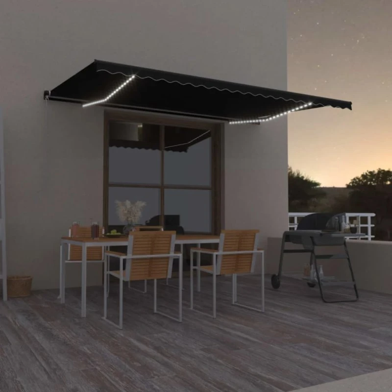 vidaXL Markise 500x350 cm med LED-lys, antracitgrå