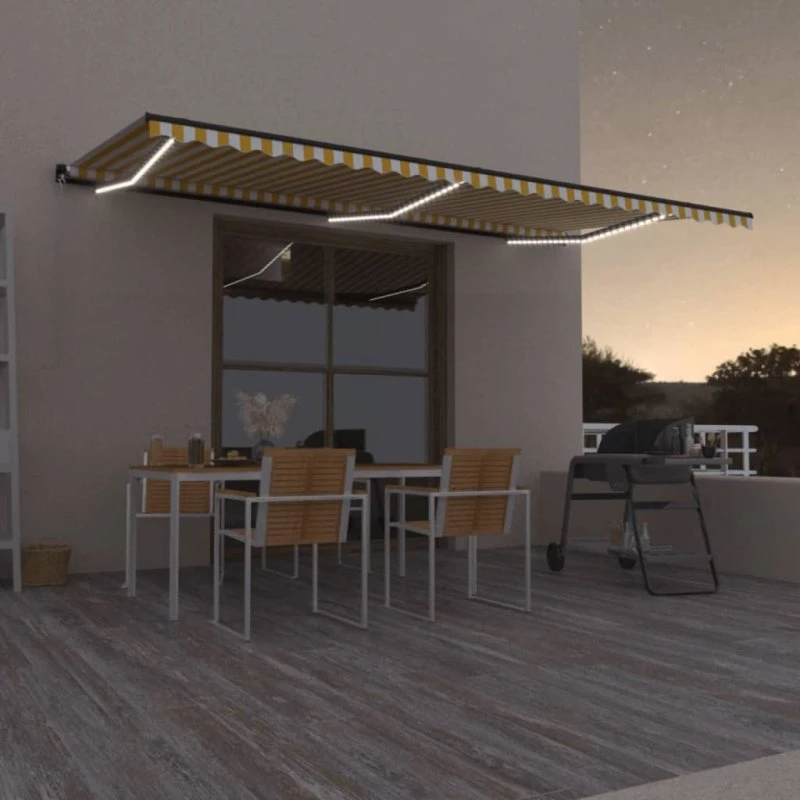 vidaXL Markise 600x350 cm med LED-lys, manuel, gul/hvid