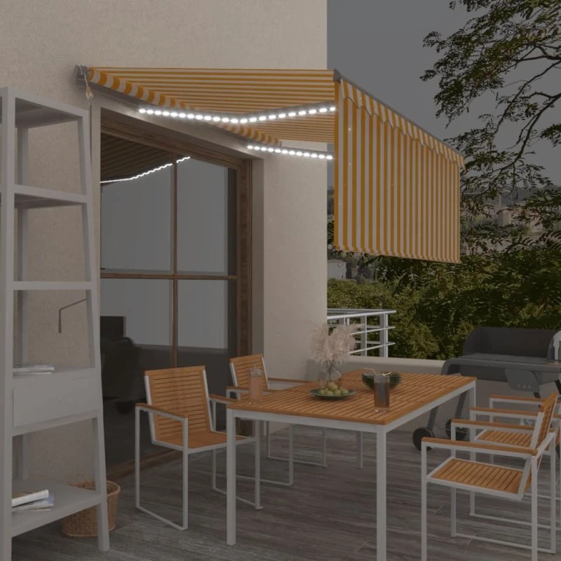 vidaXL Automatisk Markise 3x2,5 m Gul/Hvid med Gardin, LED og Vindsensor