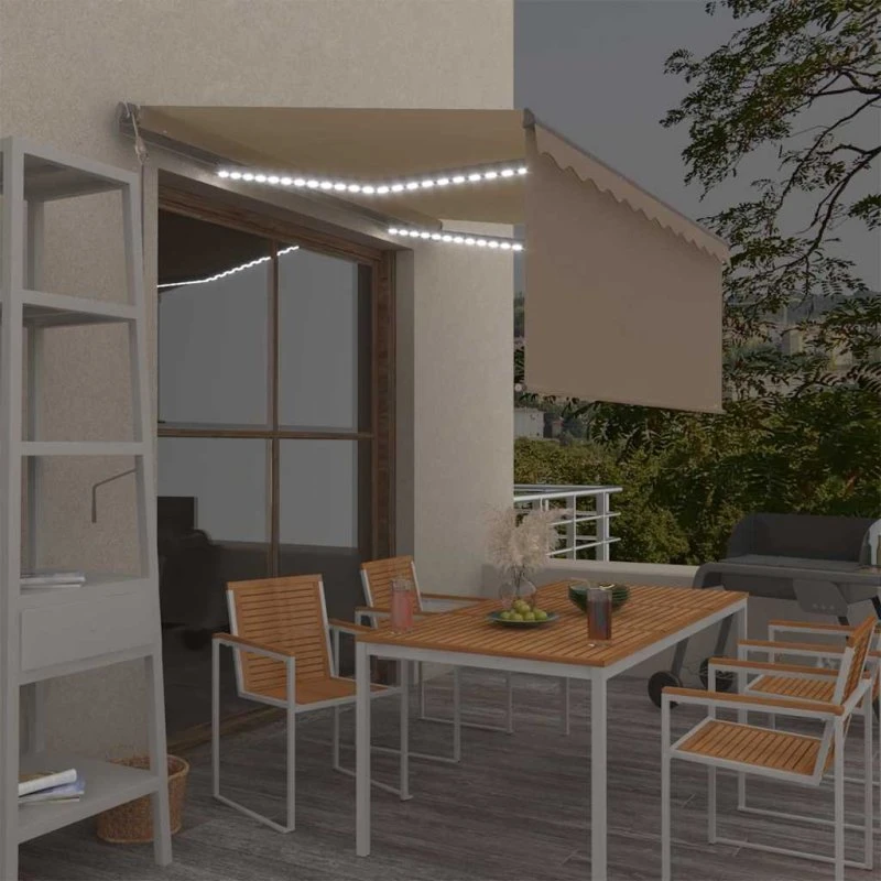 vidaXL Automatisk Markise 3x2,5 m Cremefarvet med Gardin, LED og Vindsensor